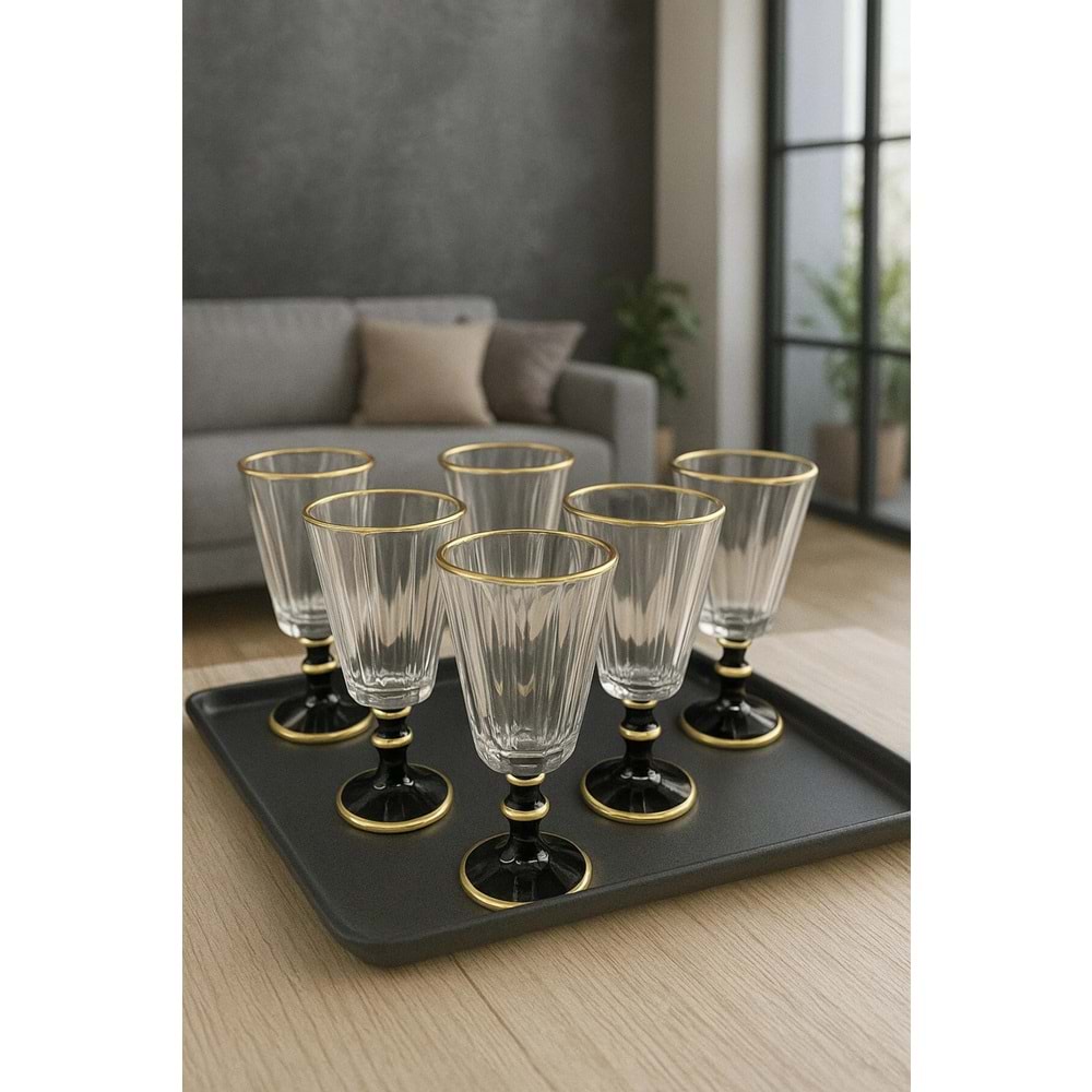 YzHome 6 Lı Flüt Yaldızlı Kahve Yanı Su Bardağı Kadeh Kupa Bardak
