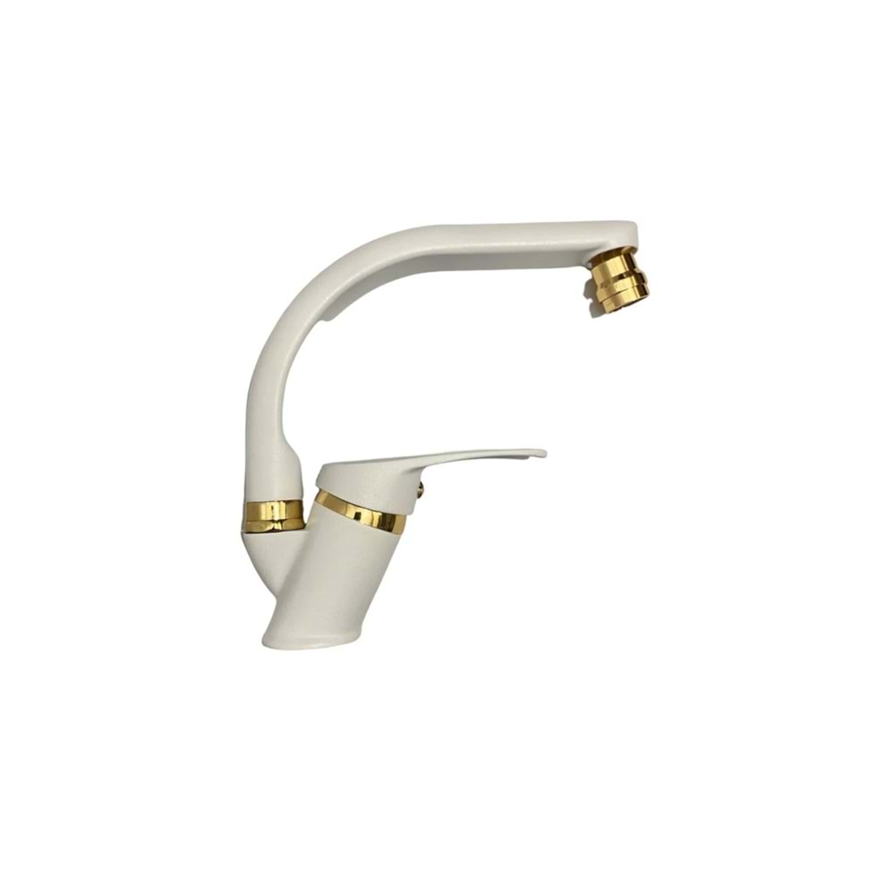 KCA ARMATÜR Kca Beyaz Gold Lüx Banyo Lavabo Musluk Batarya Çeşme Oynar Başlıklı