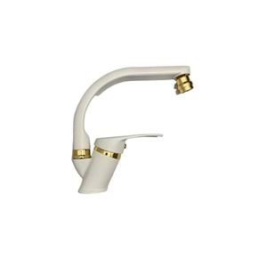 KCA ARMATÜR Kca Beyaz Gold Lüx Banyo Lavabo Musluk Batarya Çeşme Oynar Başlıklı