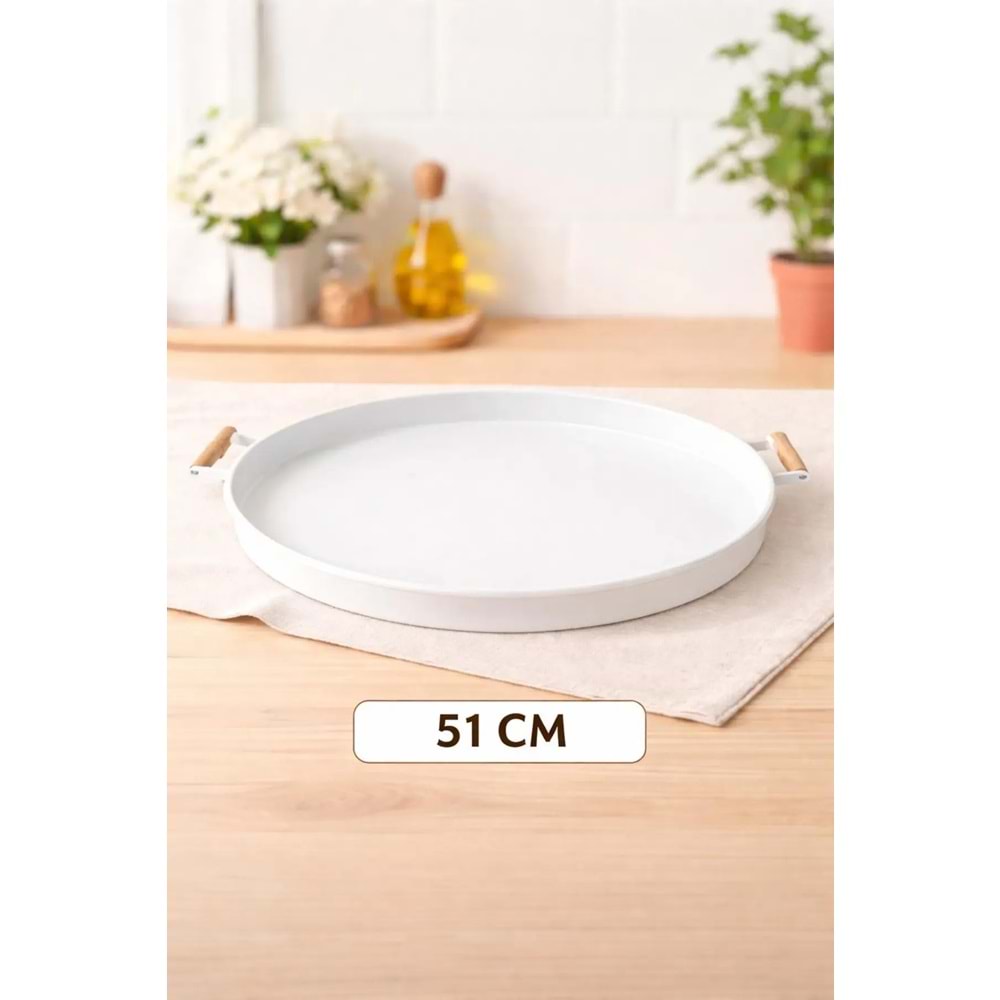 ahşap kulplu | metal tepsi | Sunum tepsi|sunumluk| 51 cm