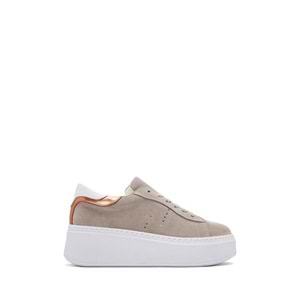 Derimod Kadın Bej Bağcıklı Kalın Tabanlı Süet Deri Sneaker 25SFD371510