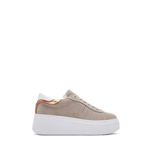 Derimod Kadın Bej Bağcıklı Kalın Tabanlı Süet Deri Sneaker 25SFD371510