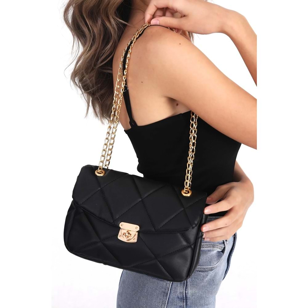Top All BAG Kadın Siyah El Ve Omuz Kapitone Çanta