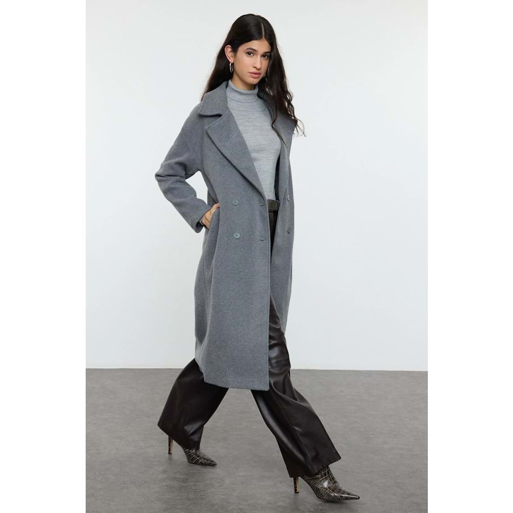 Trendyolmilla Oversize Geniş Kesim Uzun Yünlü Kaşe Kaban