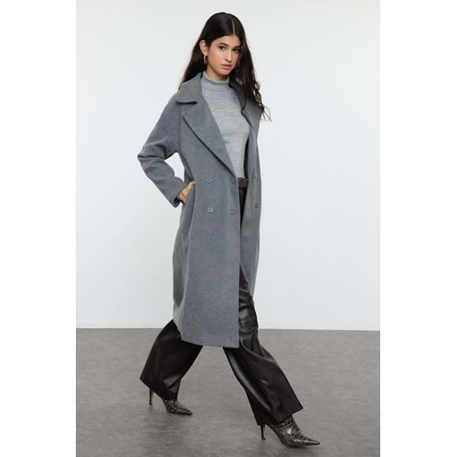 Trendyolmilla Oversize Geniş Kesim Uzun Yünlü Kaşe Kaban