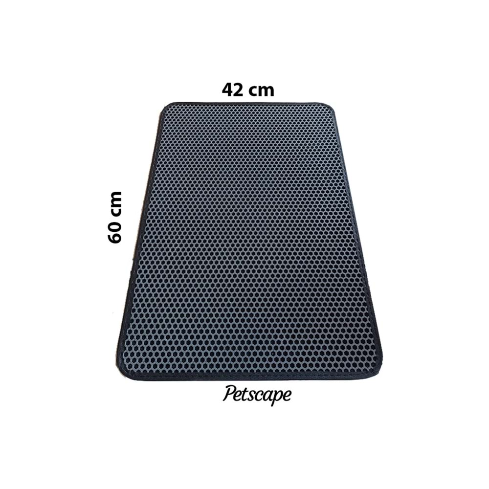 Petscape Elekli Kedi Tuvaleti Önü Paspası – Kedi Kumu Toplayıcı – Çift Katmanlı Sert Plastik 60x42cm - Gri