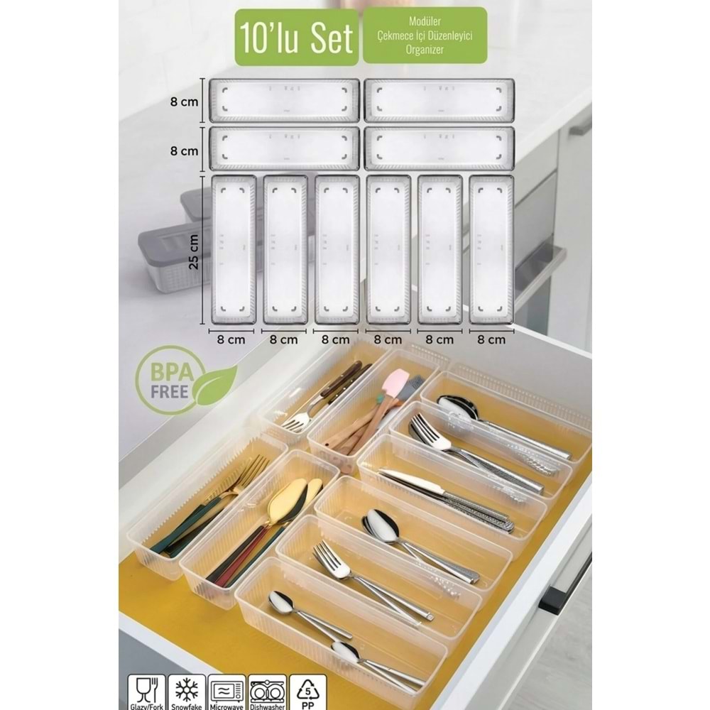 Modüler Kaşıklık Seti - Mutfak Düzenleyici Çekmece İçi Organizer 6 li set