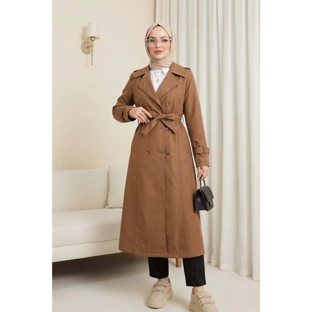 Astarlı Kemerli Trenckot -Taba