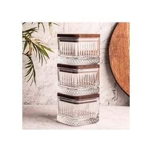 Snippy Bella Kare Ahşap Vakumlu Kare Kapaklı Cam Kahvaltılık Çok Amaçlı Cam Çerezlik 230 ml
