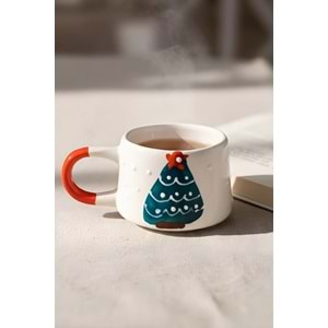 Hopce Mira El Yapımı Noel Ağacı Desenli Yılbaşı Temalı Seramik Kahve Ve Çay Kupa | 180 ml