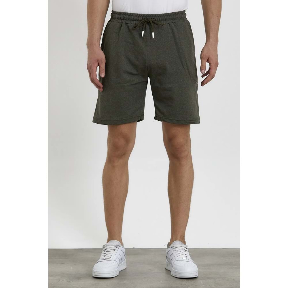 TA COLLECTİON Unisex Slim Fitt/dar Haki 2 Iplik Yazlık Ince Spor Şort