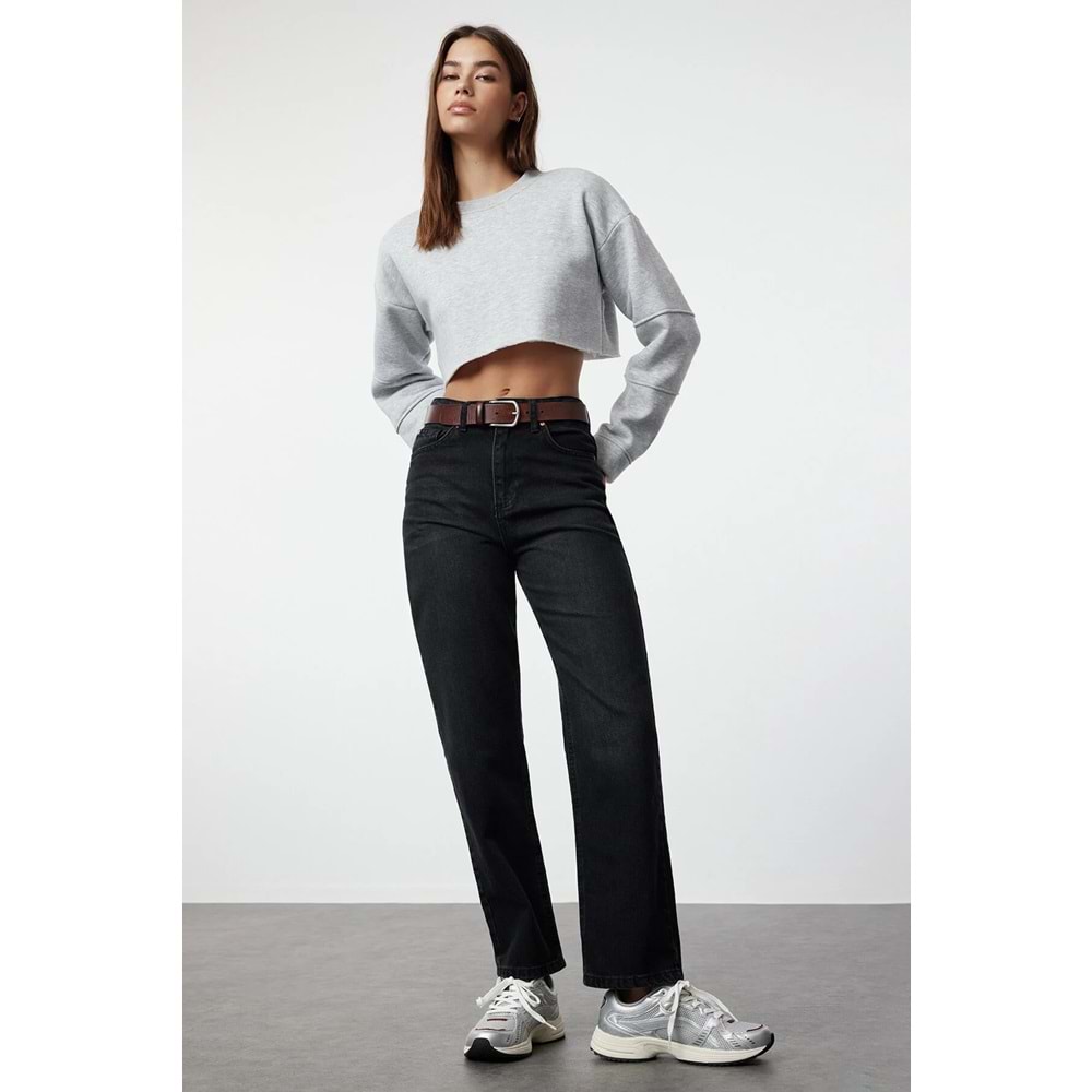 Trendyolmilla Siyah Yüksek Bel Düz Kesim Straight Jeans