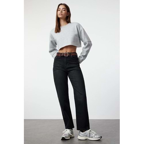 Trendyolmilla Siyah Yüksek Bel Düz Kesim Straight Jeans