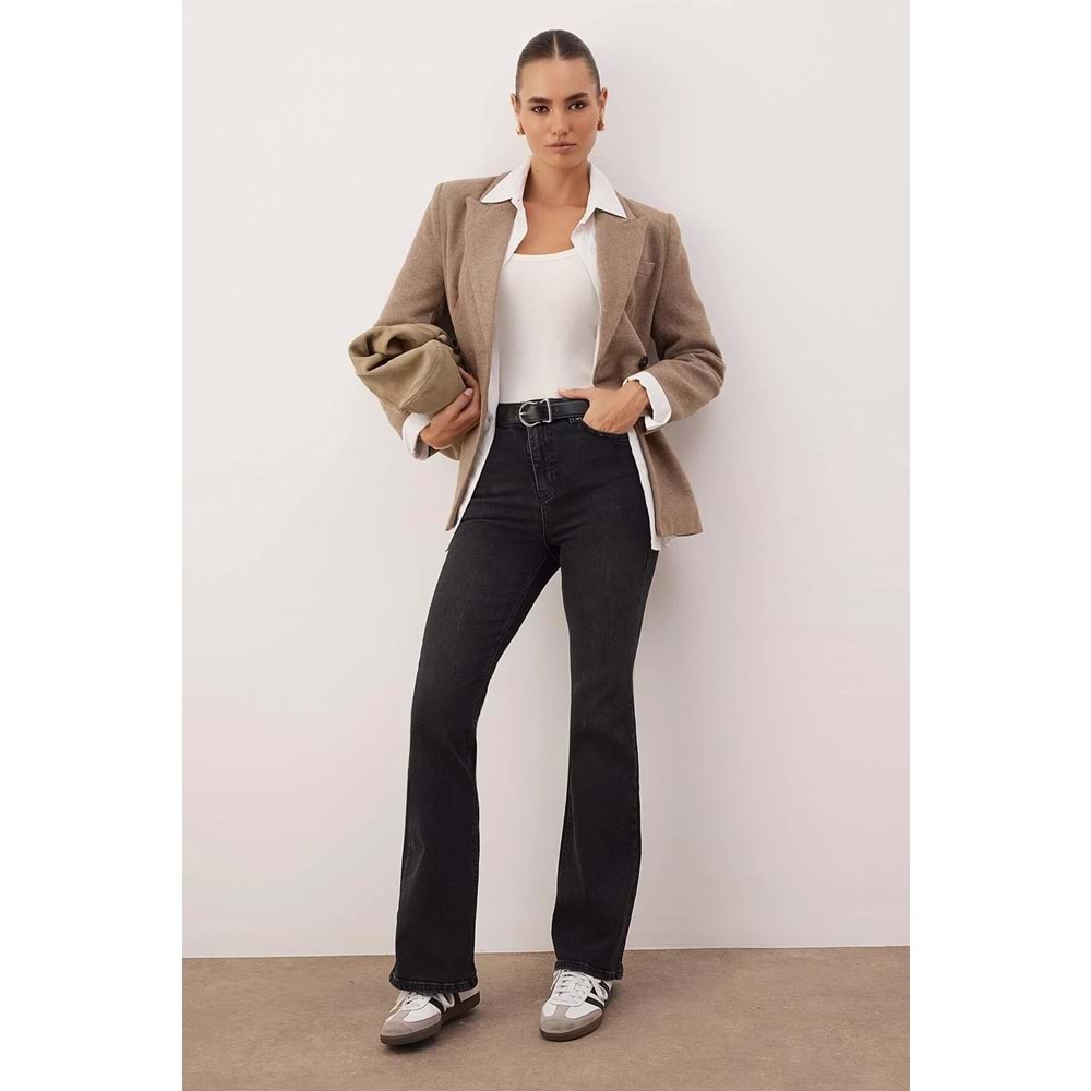 Trendyolmilla Antrasit Yüksek Bel Comfort/Esnek İspanyol Paça Flare Jeans