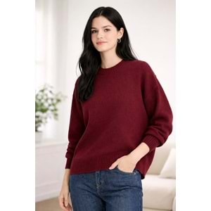 Ritnice Bordo Oversize Bisiklet Yaka Triko Kadın Kazak
