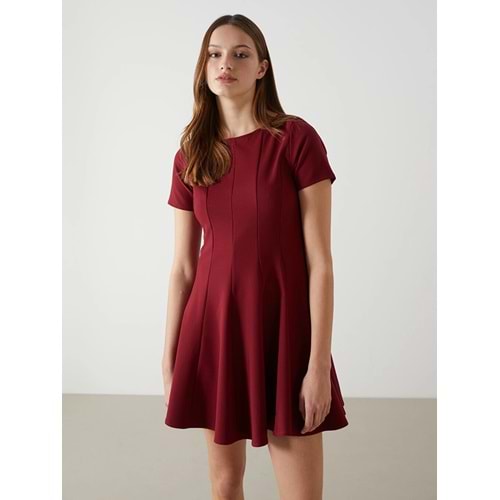 LCW Comfort Bordo Bisiklet Yaka Kadın Mini Elbise