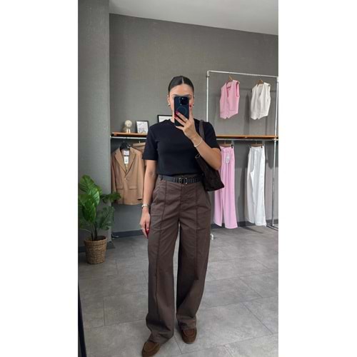 YOUR NAME Kemerli Yüksek Bel Straight Pantolon