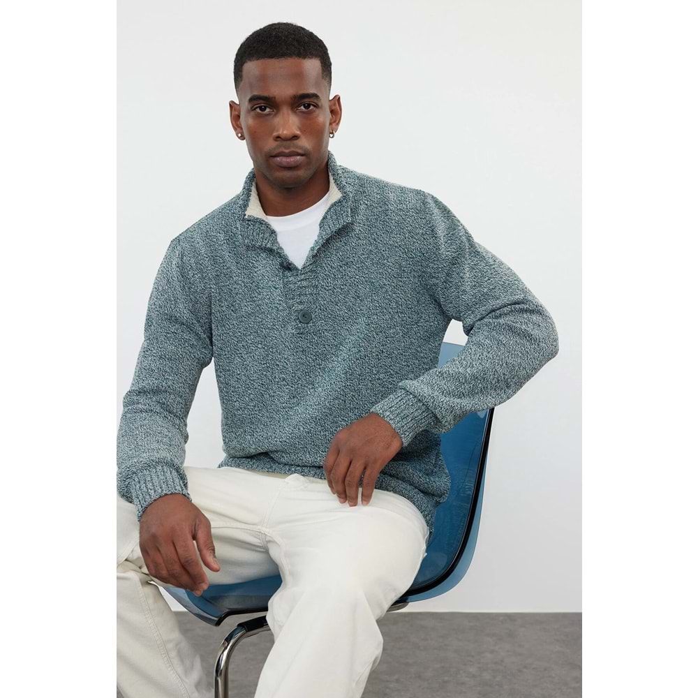 Trendyolmilla Man Zümrüt Yeşili Casual Slim Yünlü Yarım Balıkçı Yaka Kırçıllı Triko Kazak