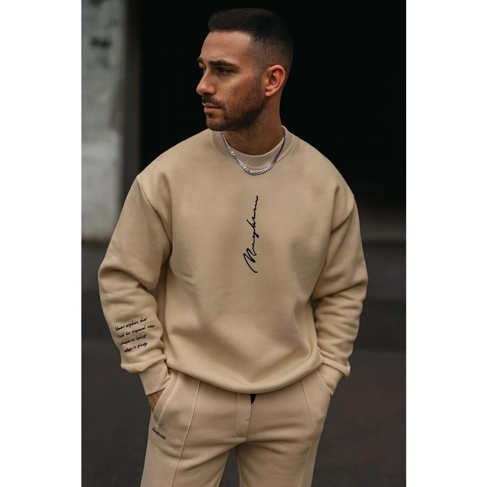 never baskılı oversize unisex bisiklet yaka sweatşhirt
