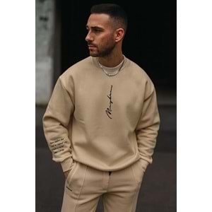 never baskılı oversize unisex bisiklet yaka sweatşhirt
