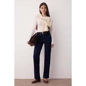 Trendyolmilla Koyu Mavi Normal Bel Düz Paça Orta Esnek Straight Jeans