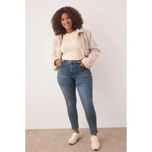 Mavi Yüksek Bel Esnek/Stretch Büyük Beden Skinny Jeans