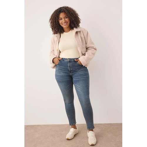 Mavi Yüksek Bel Esnek/Stretch Büyük Beden Skinny Jeans
