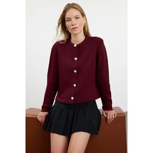 Bordo Basic Ceket Görünümlü Triko Hırka