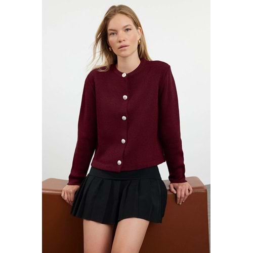 Bordo Basic Ceket Görünümlü Triko Hırka