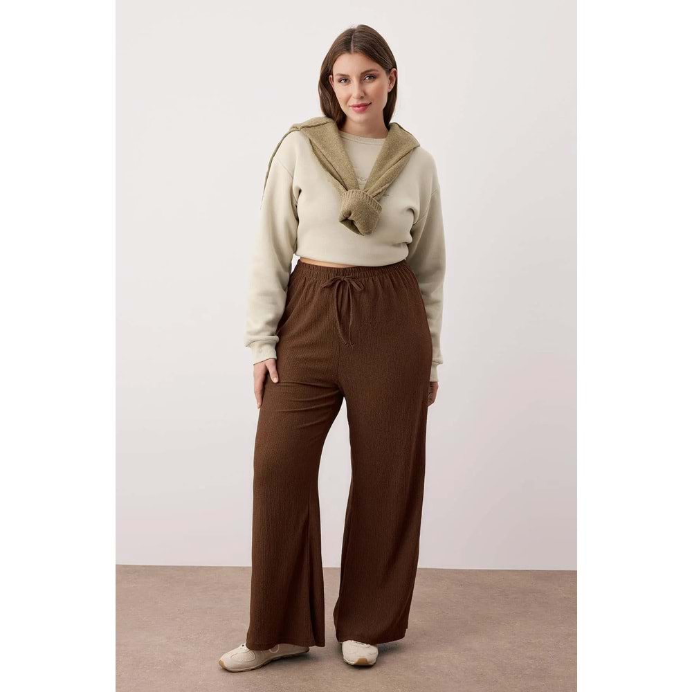 Trendyolmilla Curve Geniş Paça Bürümcük Örme Büyük Beden Pantolon