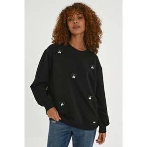 sogo Siyah FİYONK VE İNCİ DETAYLI SWEATSHIRT