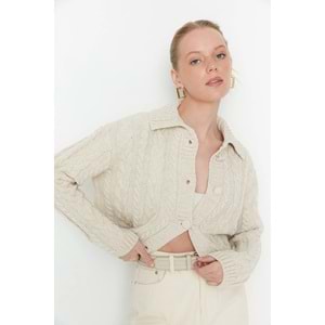 Trendyolmilla Taş Crop Polo Yaka Triko Hırka