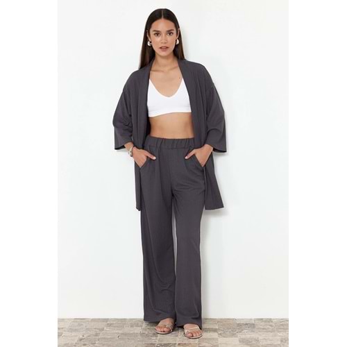 Trendyolmilla Füme Relaxed/Rahat Kesim Örme Kimona Pantolon Alt-Üst Takım