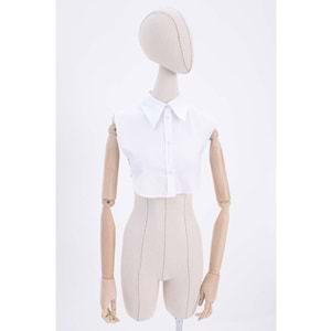 Kolsuz Gömlek Yaka Düğmeli Crop İçlik