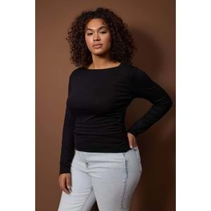 Trendyolmilla Curve Siyah Düz Fitted/Vücuda Oturan Büzgü Detaylı Esnek Örme Bluz