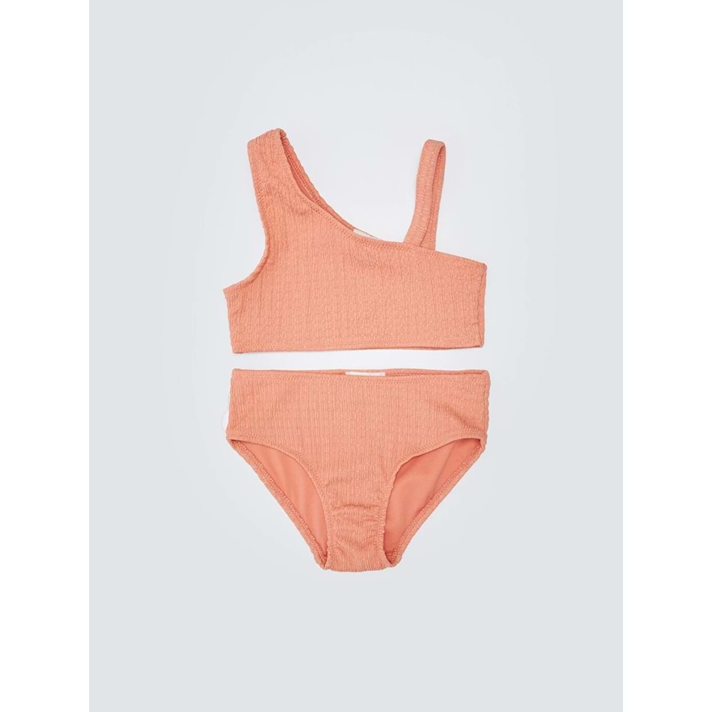 LCW Kids Mercan Esnek Kumaş Kendinden Desenli Kız Çocuk Bikini