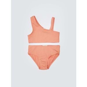 LCW Kids Mercan Esnek Kumaş Kendinden Desenli Kız Çocuk Bikini