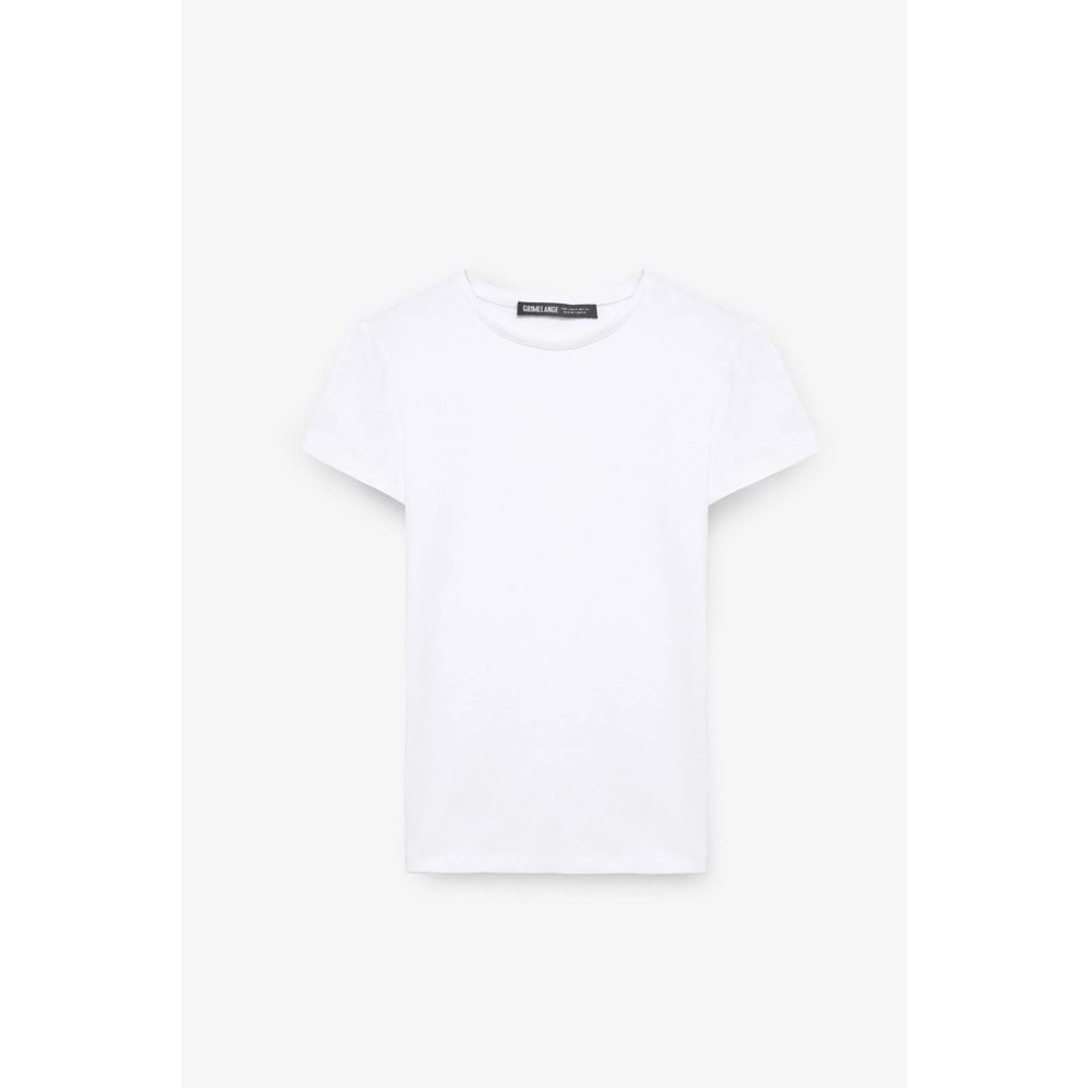 TARELIA Kadın Bisiklet Yaka Kısa Kollu Slim Beyaz T-Shirt