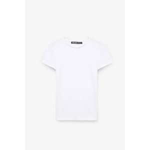 TARELIA Kadın Bisiklet Yaka Kısa Kollu Slim Beyaz T-Shirt