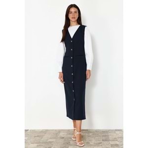 Trendyolmilla Modest Lacivert Dokuma Kumaş Jile Elbise TCTSS24EB00202