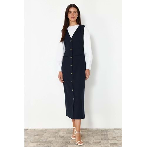 Trendyolmilla Modest Lacivert Dokuma Kumaş Jile Elbise TCTSS24EB00202