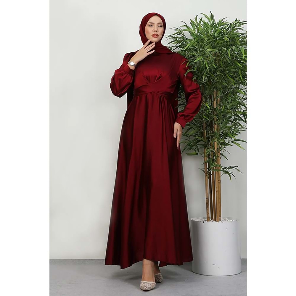Lamia Giyim Çapraz Kuşaklı Abiye Bordo