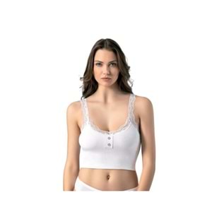 Butik Düğme Detaylı Fitilli Dantelli Kadın Crop Atlet Kaşkorse Çıkarılabilir Pedli