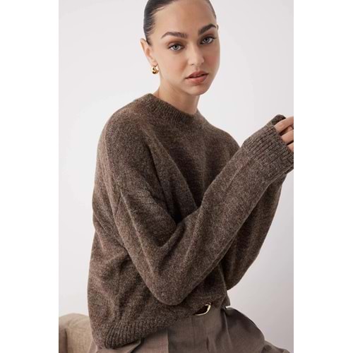 Trendyolmilla Wardrobe Essentials Vizon Alpaka Yün Karışımlı Premium İplik Geniş Kalıp Triko Kazak|TWOAW26KZ00080