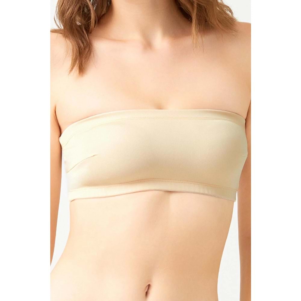 Bej Straplez Crop Top Büstiyer