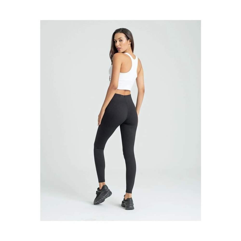 ALBAHA COLLANTS Yüksek Bel Içi Polar Şardonlu Fitilli Termal Tayt Siyah Renk