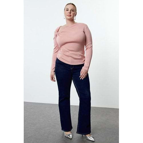 Trendyolmilla Curve Pembe Yakası Büzgü Detaylı İnce Triko Kazak TBBAW25AN00046