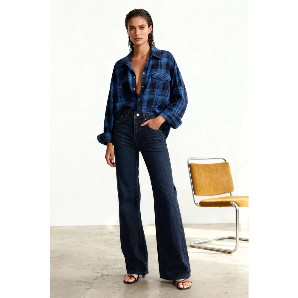 Trendyolmilla Gece Mavisi Yüksek Bel Wide Leg Geniş Paça %100 Pamuk Non-Stretch Jeans TWOSS23JE00083
