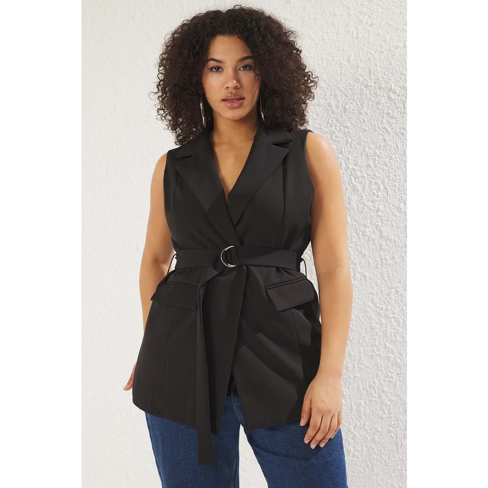 Trendyolmilla Curve Siyah Regular Dokuma Yelek