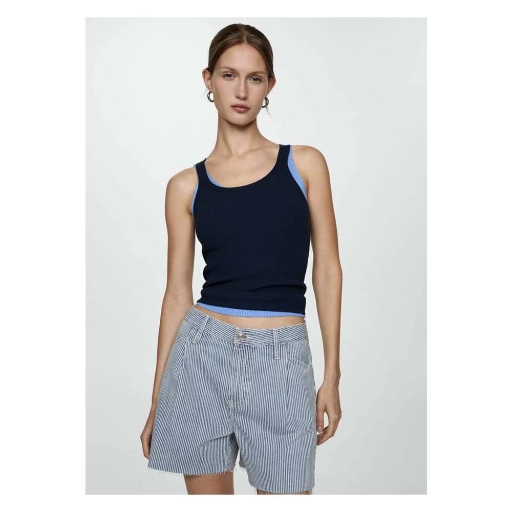 MANGO Çizgi desenli denim şort